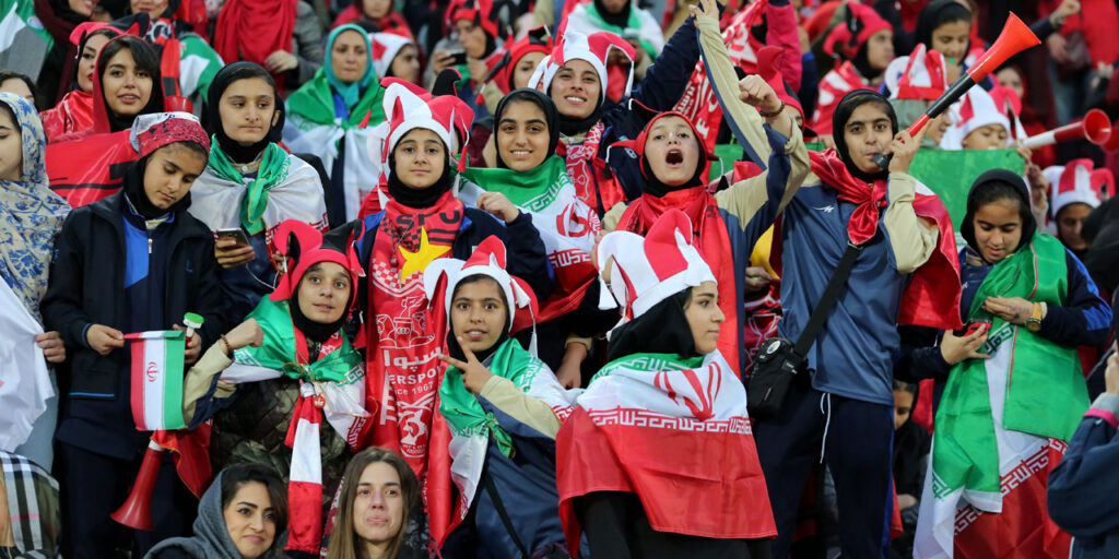 Persepolis' female fans cheer for their team during the second leg of the AFC Champions League final football match between Iran's Persepolis and Japan's Kashima Antlers on November 10, 2018, at the Azadi Stadium in Tehran. (Photo by ATTA KENARE / AFP)